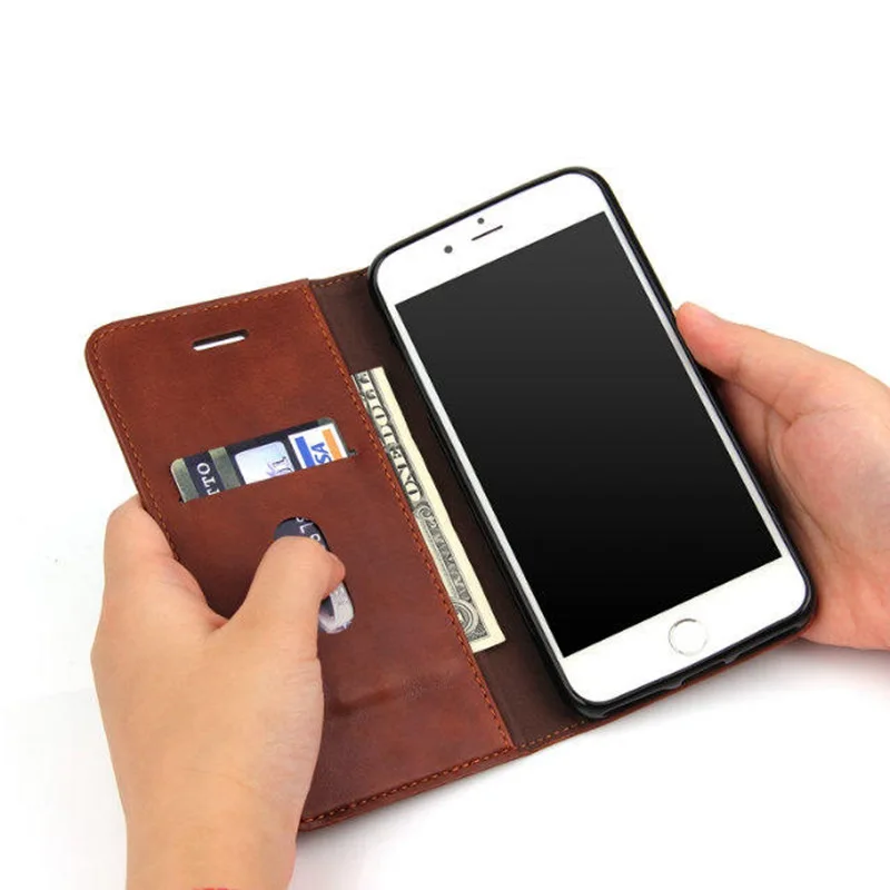 Thumb Slide Card Wallet Case For iPhone 7 6S Plus Luxury Magnet Leather Flip Cover Cases for 5s plus Coque SE Shell | Мобильные