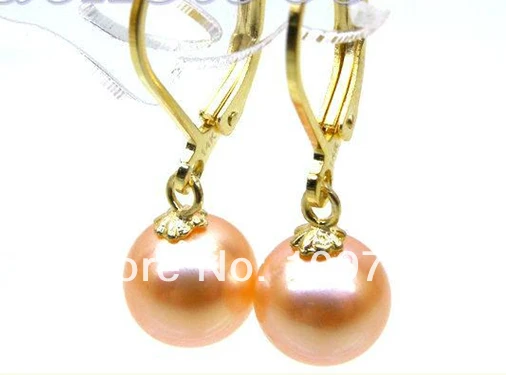 

ry00205 8.5mm AAA+++ perfect round pink akoya pearl dangle earring 14k yellow gold