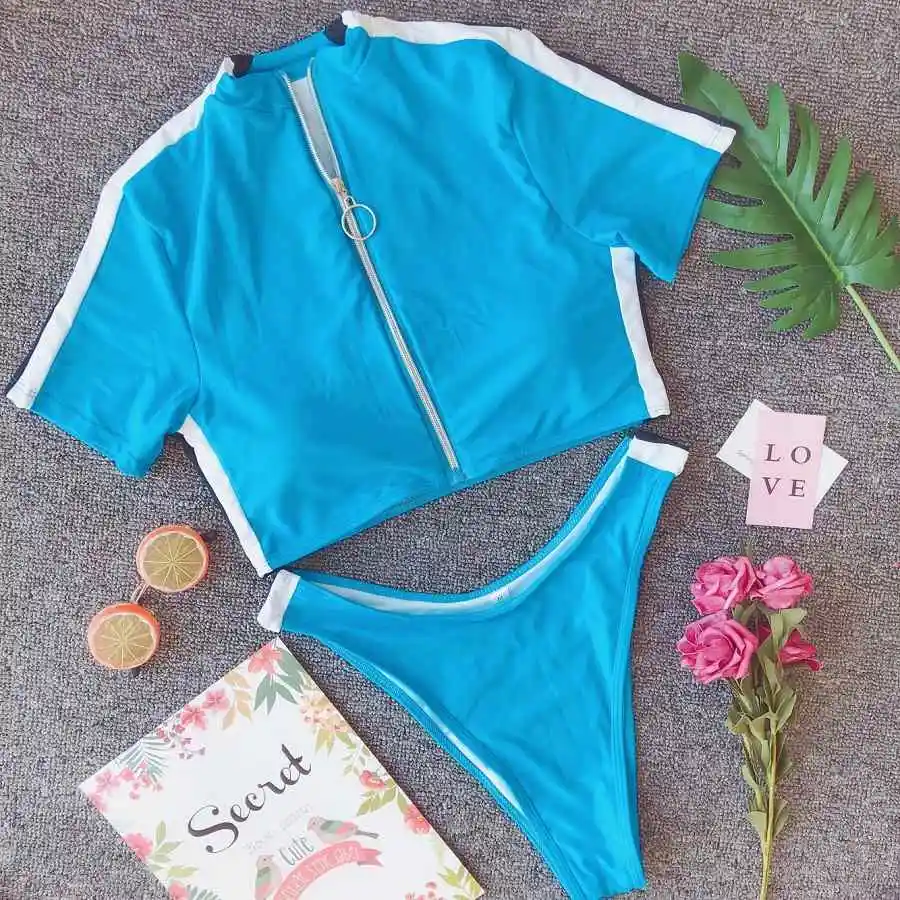 Спортивный на молнии спереди пуш ап купальник из двух частей бикини женские