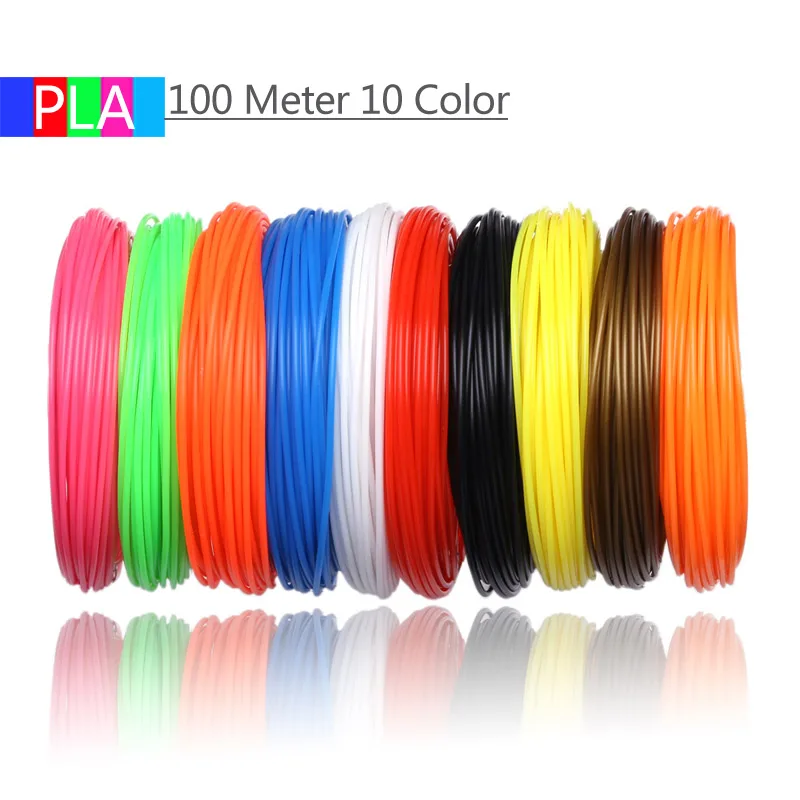 100 Meter 10 Color 10 цветов, 100 метров, нить для 3D принтера, PLA 1,75 мм, пластиковый материал для 3D ручки, игрушки для рисования и печати, подарки для детей - Цвет: 100 Meter 10 Color