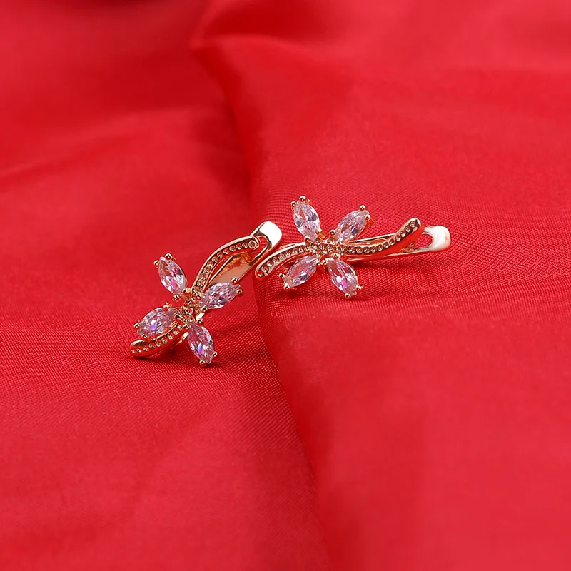 Женские серьги с четырьмя листочками isholee из розового золота 585 пробы синим и