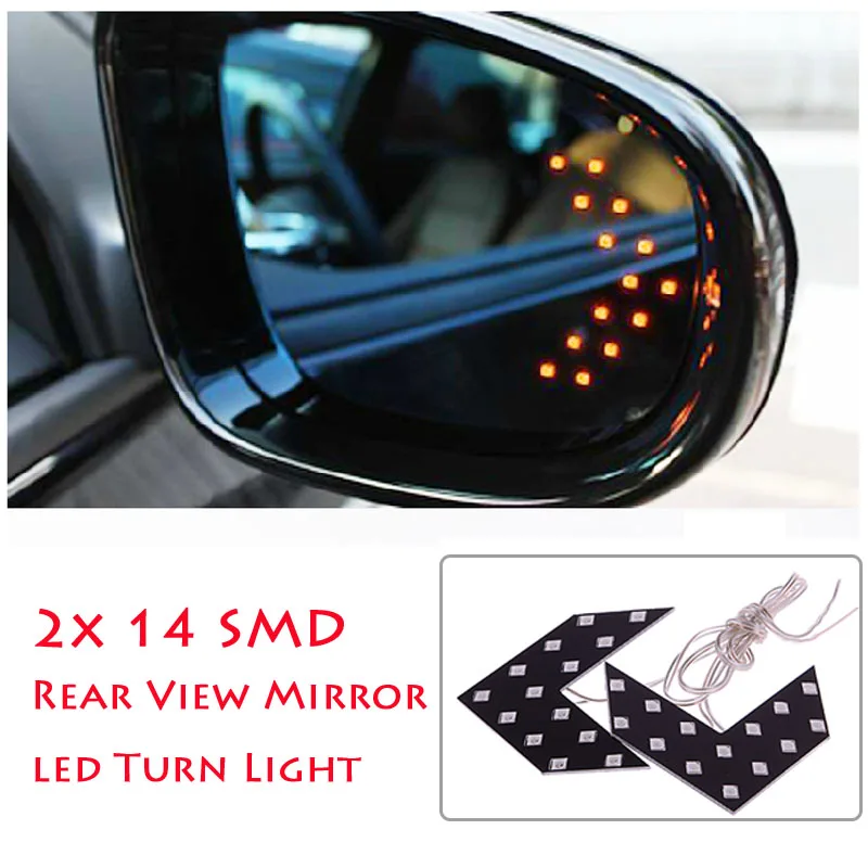 2 шт. пара x 14 SMD Светодиодная панель со стрелкой для автомобильного зеркала