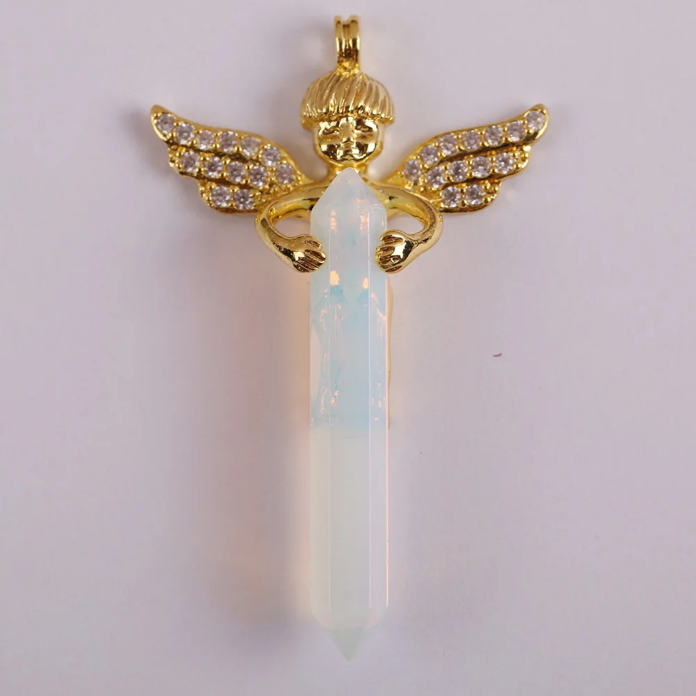 Natural Crystal/Labradorite/Opal/Aventurine/Carnelian/Tigereye/Howlite Stone GEM Pendant Lucky Angel Jewelry 1PCS | Украшения и