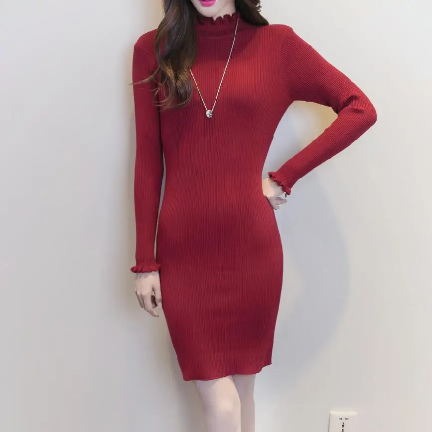 Женское трикотажное платье свитер с оборками на воротнике|knitted dress|sweater dressdress fashion