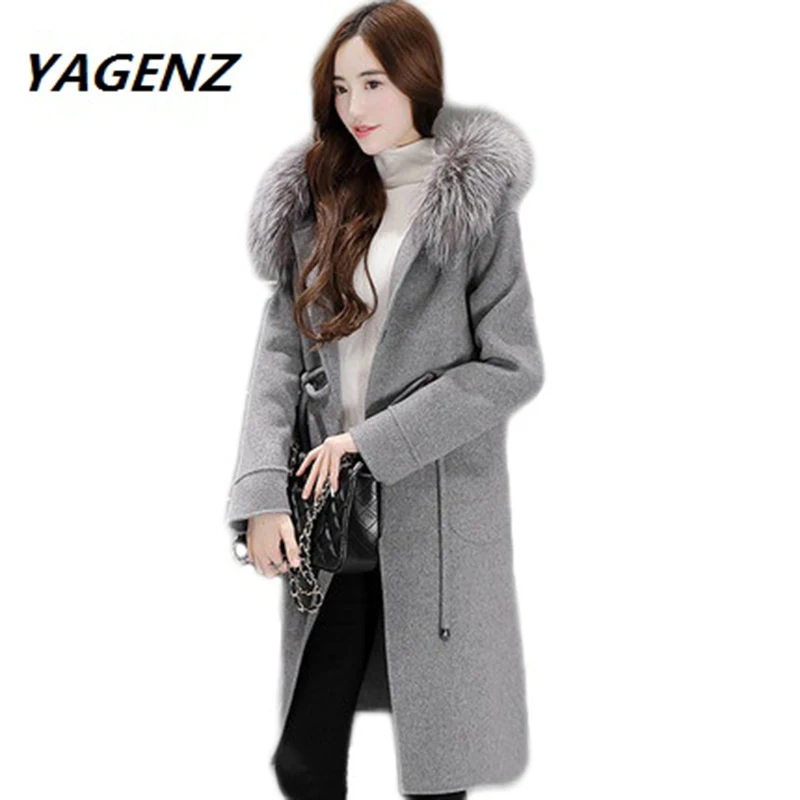 Женское длинное двубортное шерстяное пальто с длинным рукавом Свободное