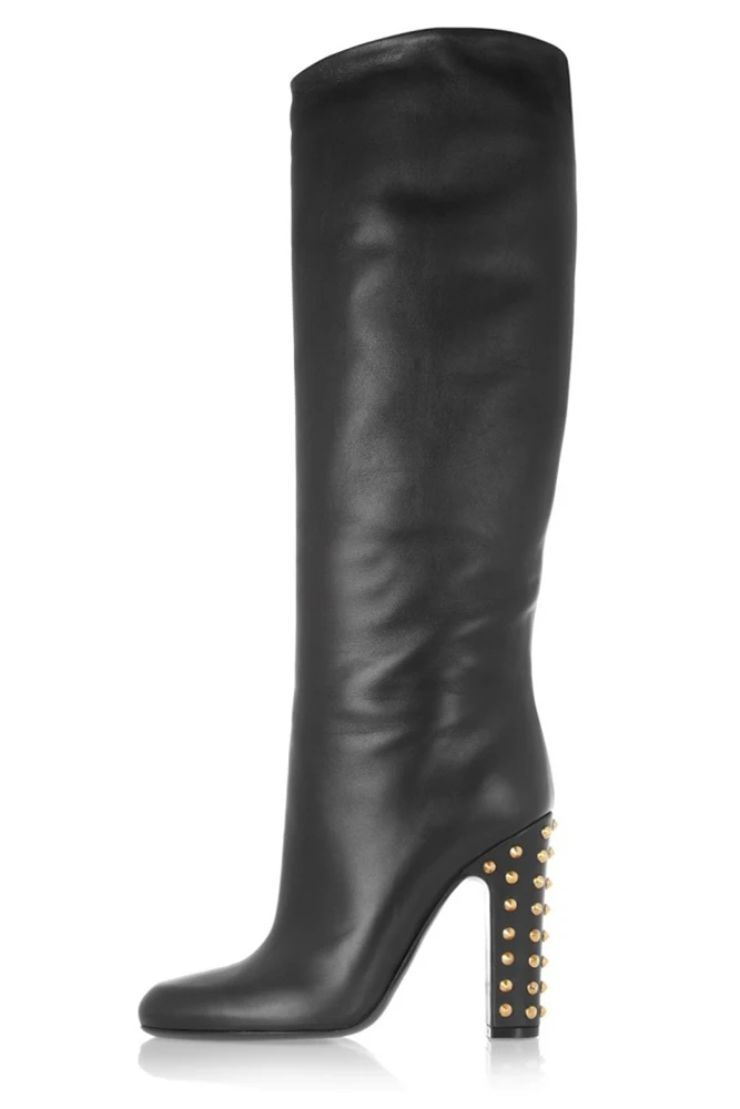 2018 зимняя обувь женская квадратный Высокий каблук с заклепками сапоги до колена