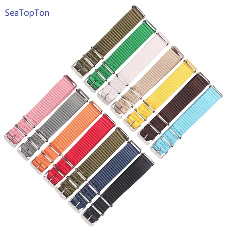 New Strong Solid Color watchband Wristwatch Band Stainless steel Buckle fabric brown Red Black Nylon Nato Strap 22mm 18mm 20mm