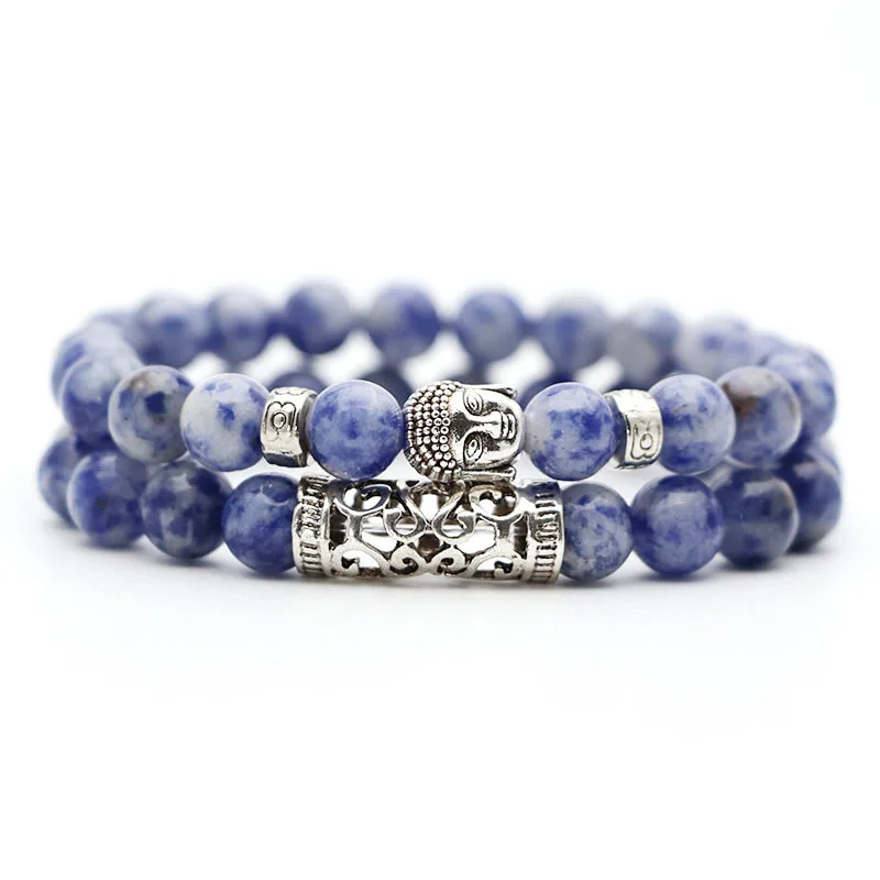 Покрытие антикварной бронзой 2pcs set Black Lava Stone Prayer Beads Buddha Men Bead Bracelet Beaded Bracelets for Women and Mens Pulseras Masculina - Окраска металла: Покрытие антикварной бронзой