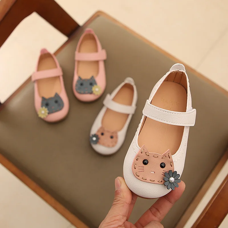 Children Girls Leather Shoes Kids Baby Princess Spring/autumn Sneakers Single Cute Cat Fashion |