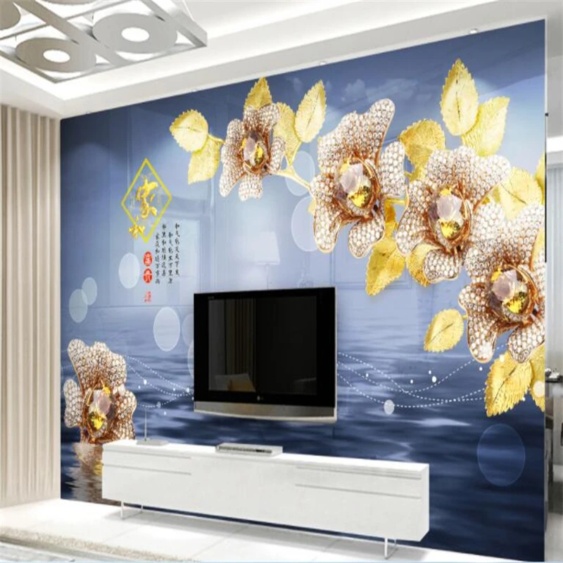 beibehang Vinyl wall Modern minimalist mural 3D fantasy golden diamond jewelry embossed TV background living room wallpaper |
