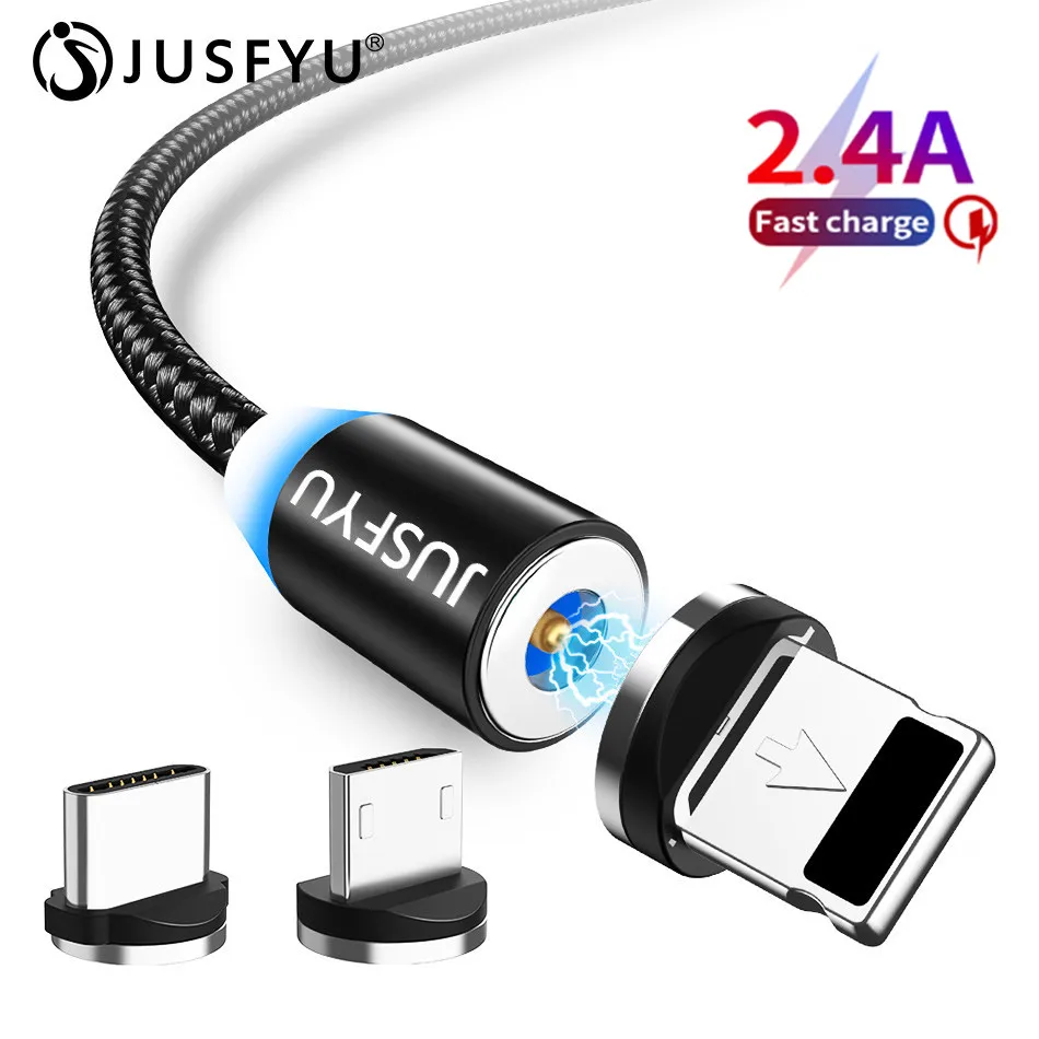 Магнитный кабель 1 м Micro USB Тип C быстрая зарядка телефона для iPhone Xs 7 6 Samsung S8 S9 Xiaomi