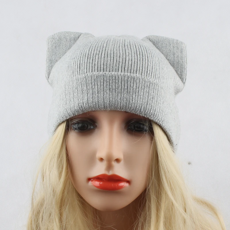 HEALCOLD зима осень кошачьи уши Шерстяная Шапка-бини Skullies модные вязаные шапки для женщин