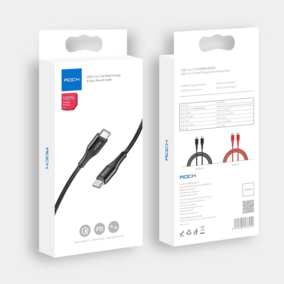 ROCK usb type C кабель к USB C кабель для samsung S10 S9 поддержка PD 60 W QC3.0 3A Быстрая зарядка и кабель быстрой синхронизации для устройств type-C