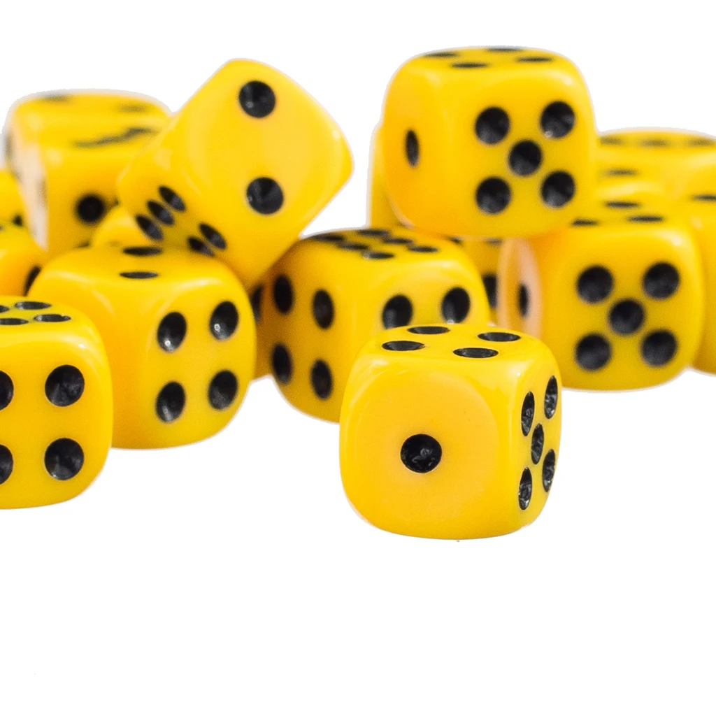 Набор желтых непрозрачных 6 сторонних кубиков D6 RPG D & новые игровые кубики 12 мм 50
