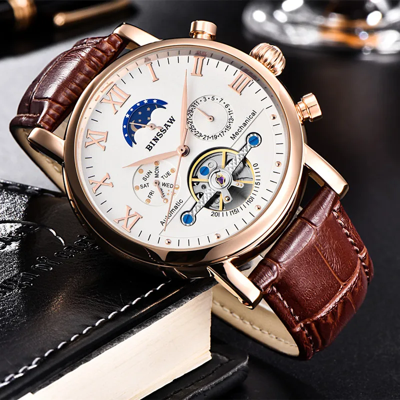 BINSSAW Мужские механические часы автоматические наручные с турбийоном деловые
