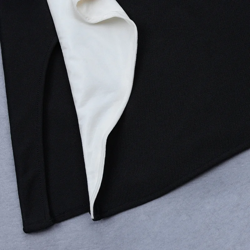 

INDRESSME 2019 New Women Sexy Black And White Patchwork Bandage Dress O-Neck Sleeveless Ruffles Party Dress Lady Fashion Bodycon