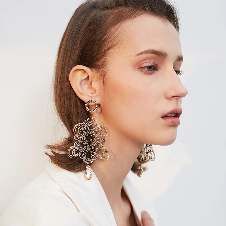 Hollow Metallic Big Stud Earrings For Women Party Gifts 925 Silver Needle Dangle Drop Statement 2019 Fashion Jewelry | Украшения и