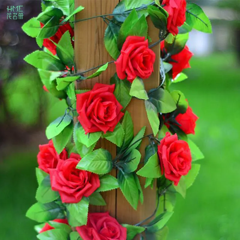 2 45 м/лот искусственные розы из шелка цветы плющ лоза подвесная гирлянда декор с