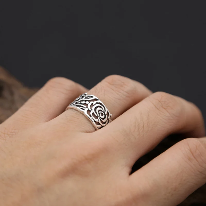 Flower Ring 100% Real 925 sterling Thai silver Men Women Wedding Hollow Peony Tail Gift Fashion jewelry FR16 | Украшения и