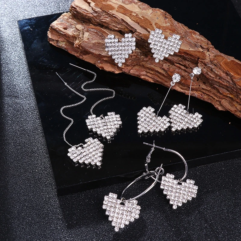 Женские серьги капельки с кристаллом Love элегантные серебряные сердечком подарок
