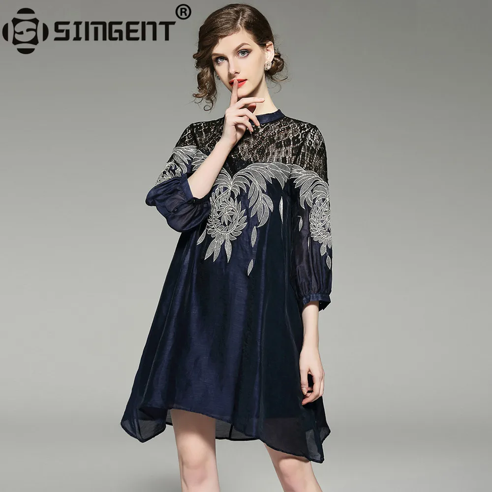 Женское асимметричное платье с цветочной вышивкой и рукавами фонариками|vestido