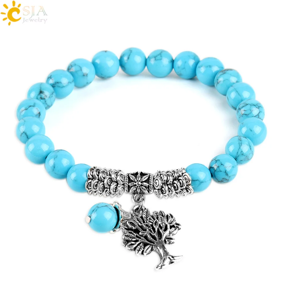 Браслеты CSJA 8 мм Blue Howlite Малый Розарий бисер для йоги винтажная подвеска