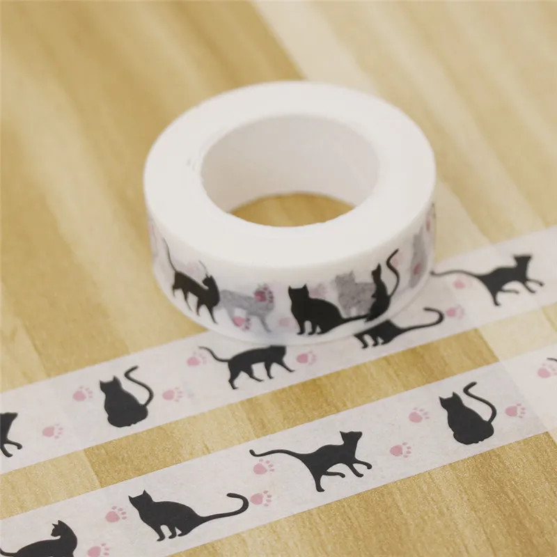 1 5 см * 10 м черный скотч с принтом &quotКошка&quot для художественного оформления