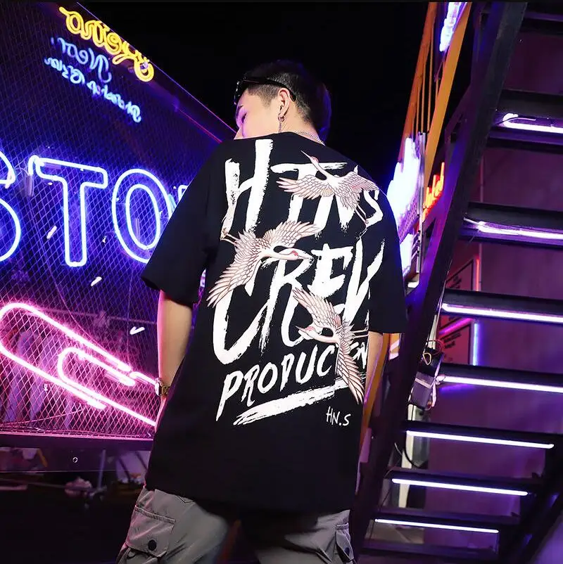 Футболка в китайском японском стиле с принтом красного цвета летняя блузка