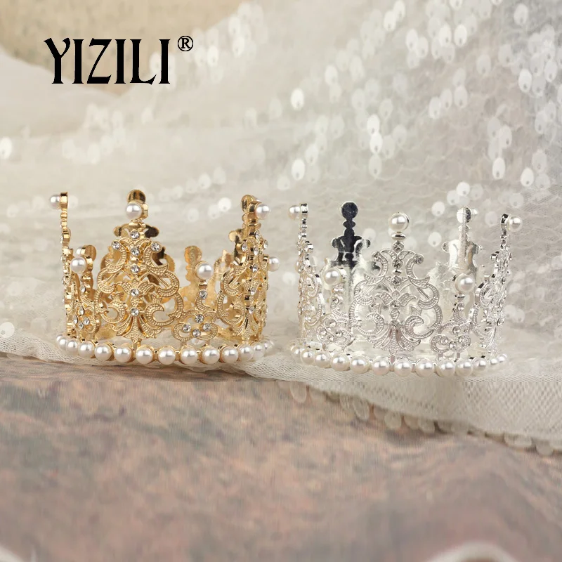 YIZILI, новинка, для девочек, маленький размер, жемчужная тиара, Хрустальный цветок, корона, тиары, вечерние мини-тиара, свадебные аксессуары для волос, ювелирные изделия C052