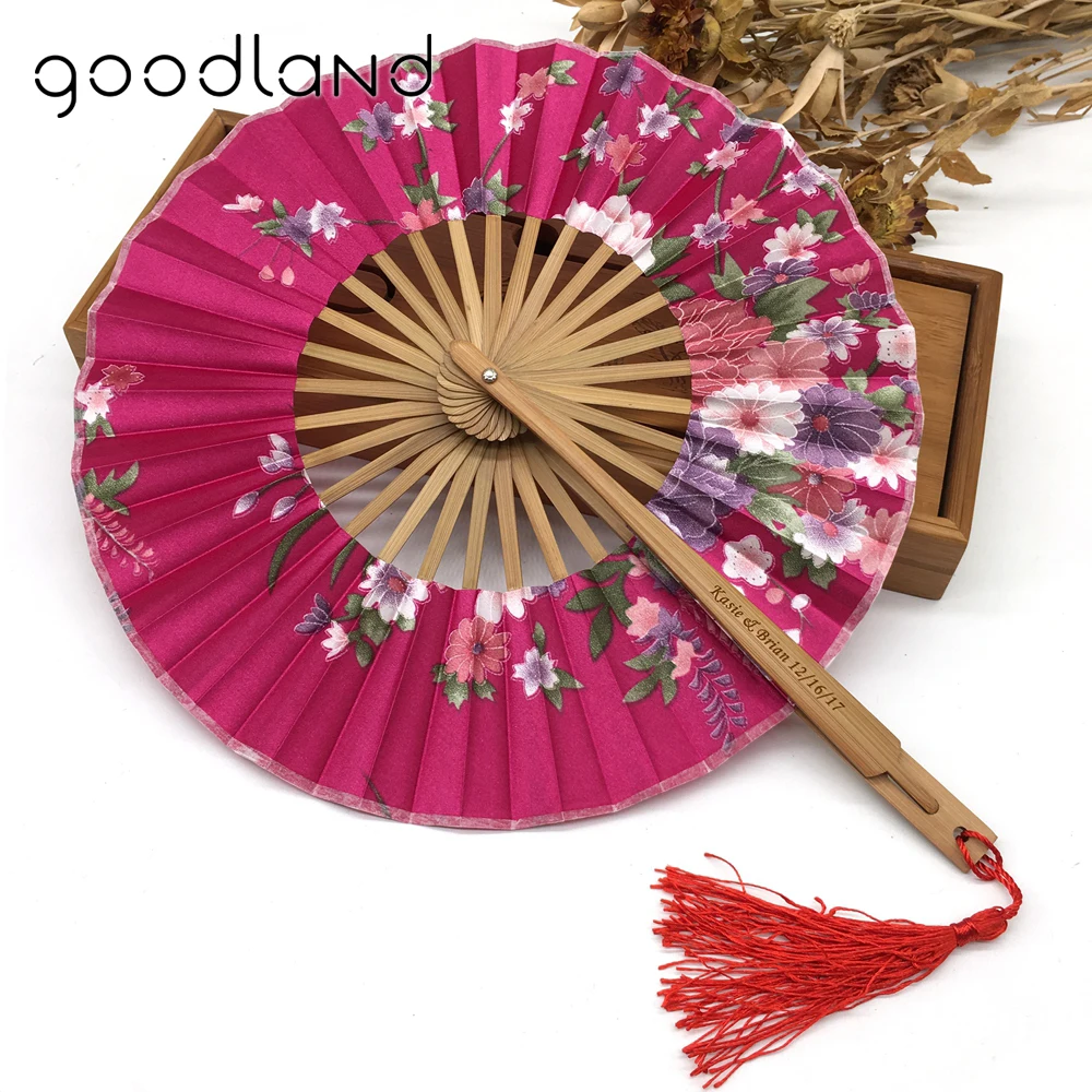 Wholesale 50pcs/lot Print Personalized /Customized Cherry Blossom Japanese Chinese Handmade Pocket Fan with Gift Bags Mariage | Дом и сад