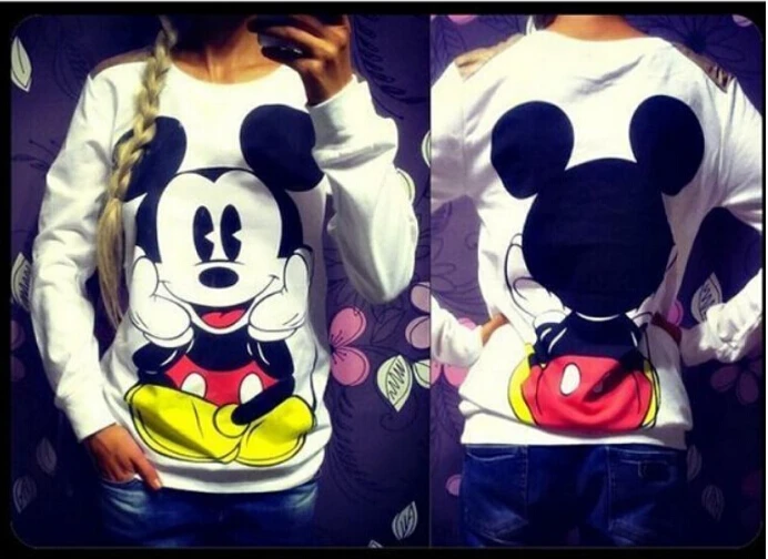 Женская толстовка с принтом мыши повседневный пуловер длинным рукавом и круглым