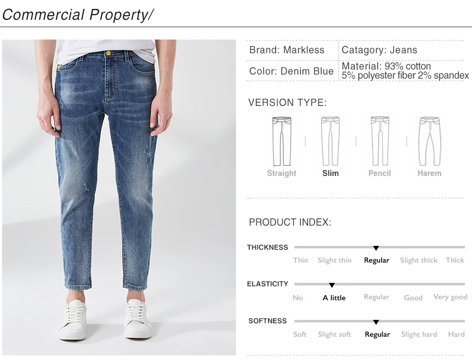 Markless мужские джинсы из хлопка Весна Slim Fit джинсовые брюки брендовые модные повседневные мужские джинсы NZA9007M