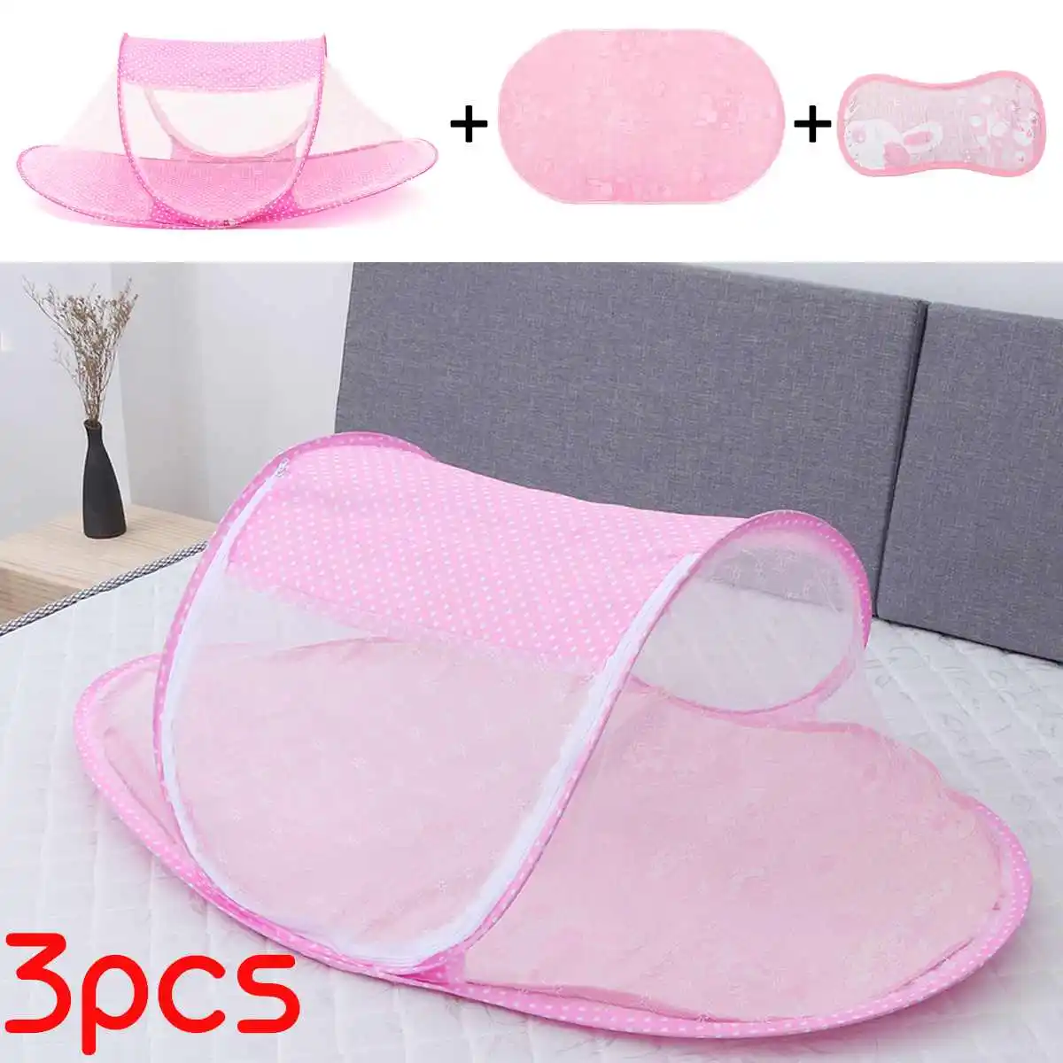 Type 2 (3 pcs) Pink Детская Колыбелька сетка складные детские москитные сетки Кровать Матрас Подушка из трех частей костюм для 0-3 лет Детская палатка Колыбель - Цвет: Type 2 (3 pcs) Pink
