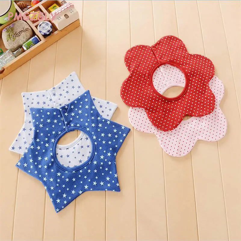 Baberos de beb&eacute; con forma de flores y estrellas, Bandana de algod&oacute;n, pa&ntilde;o para eructar de beb&eacute; reci&eacute;n nacido 0-3T, toallas de Saliva infantiles, impermeables-3