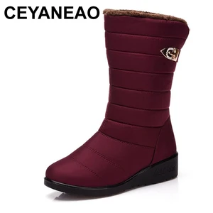 Женские нескользящие ботинки CEYANEAO, теплые однотонные ботинки на толстом меху и хлопковой подкладке, водонепроницаемые зимние ботинки