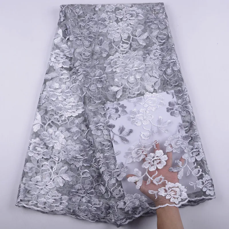 

Nigeria Wedding Lace Fabric With Rhinestones African Lace Embroidered Net Fabric 5 Yards A1429