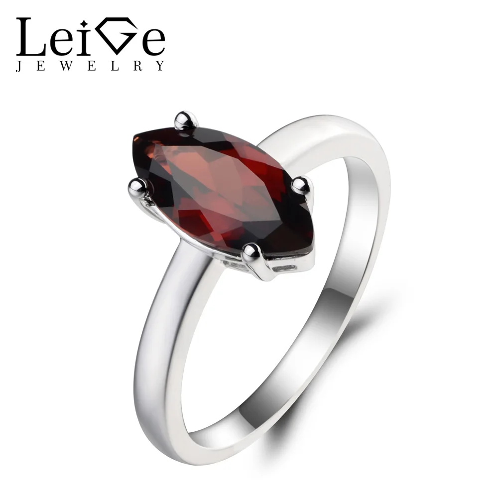 

Leige Jewelry Natural Red Garnet Ring Cocktail Party Ring January Birthstone Marquise Cut Red Gems 925 Sterling Silver Ring