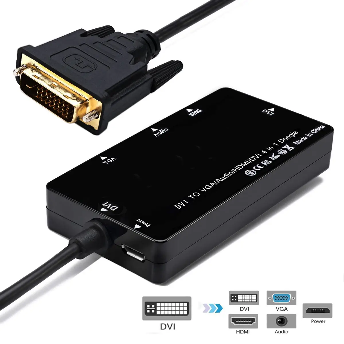 

CY Chenyang DVI to VGA/Audio/HDMI-compatible/DVI 4in1 Dongle Adapter Multiport Splitter Converter For HDTV PC Monitor Projector