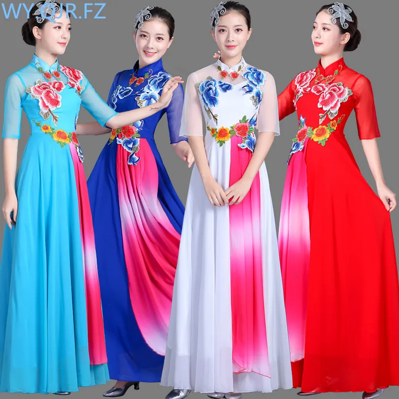 XYF95#Concert dress ribbon applique embroidery long Bridesmaid dresses Chiffon Chinese wholesale women's fashion clothing | Свадьбы и