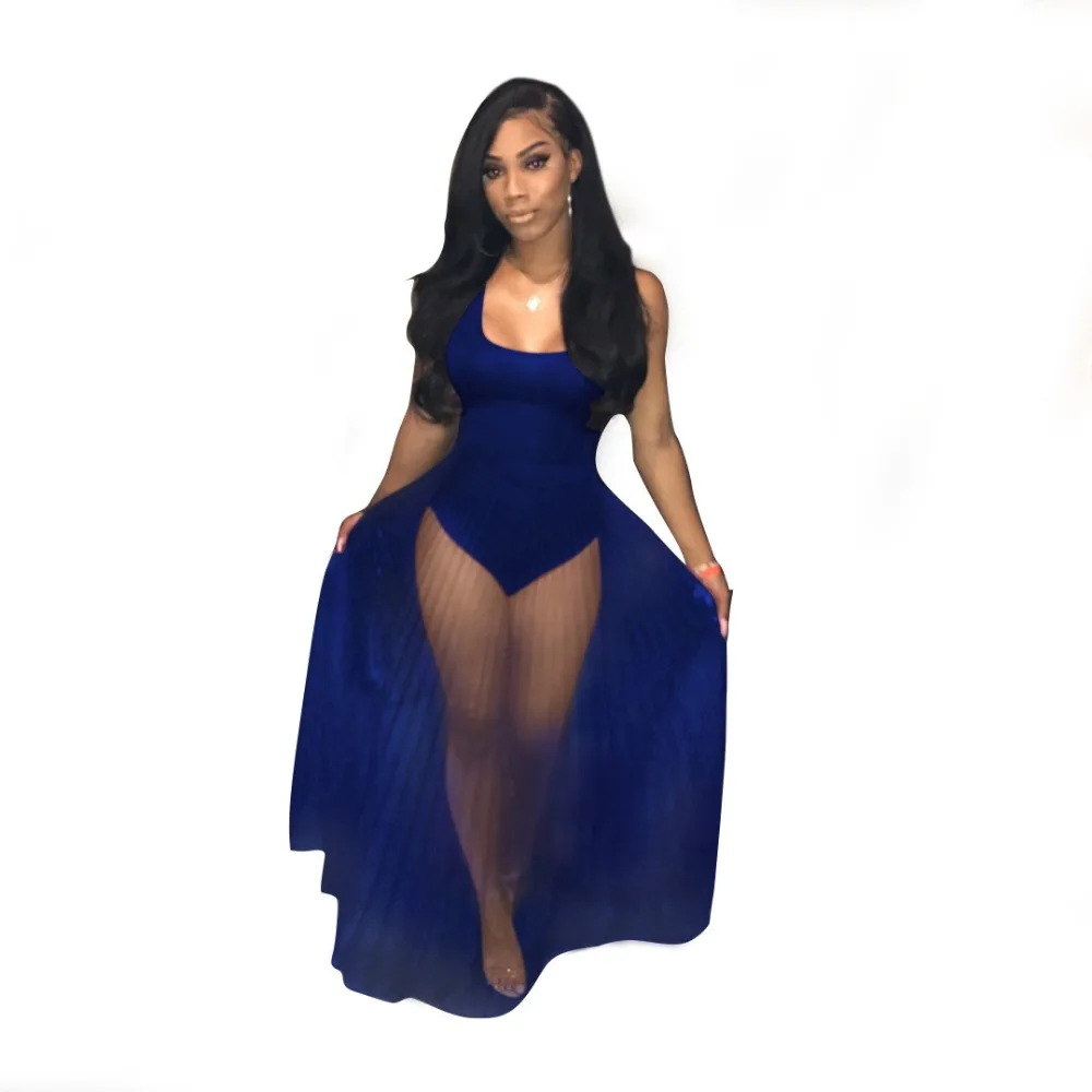 Клубное популярное Сетчатое платье макси на бретелях женские сексуальные