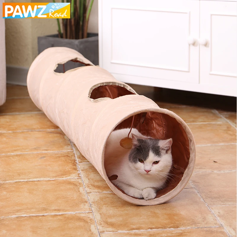 PAWZRoad туннель для кошек длиной 120 см, удобная замшевая ткань, регулируемая форма, 2 отверстия, Складные Игрушки для питомцев, щенков, кроликов