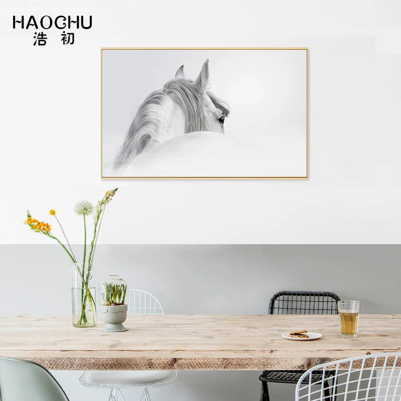 Картина на холсте HAOCHU с изображением животных Белая лошадь картина для спальни