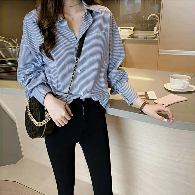  spring new Hong Kong flavor retro chic striped shirt female design sense minority Han Fan jacket3 | Женская одежда