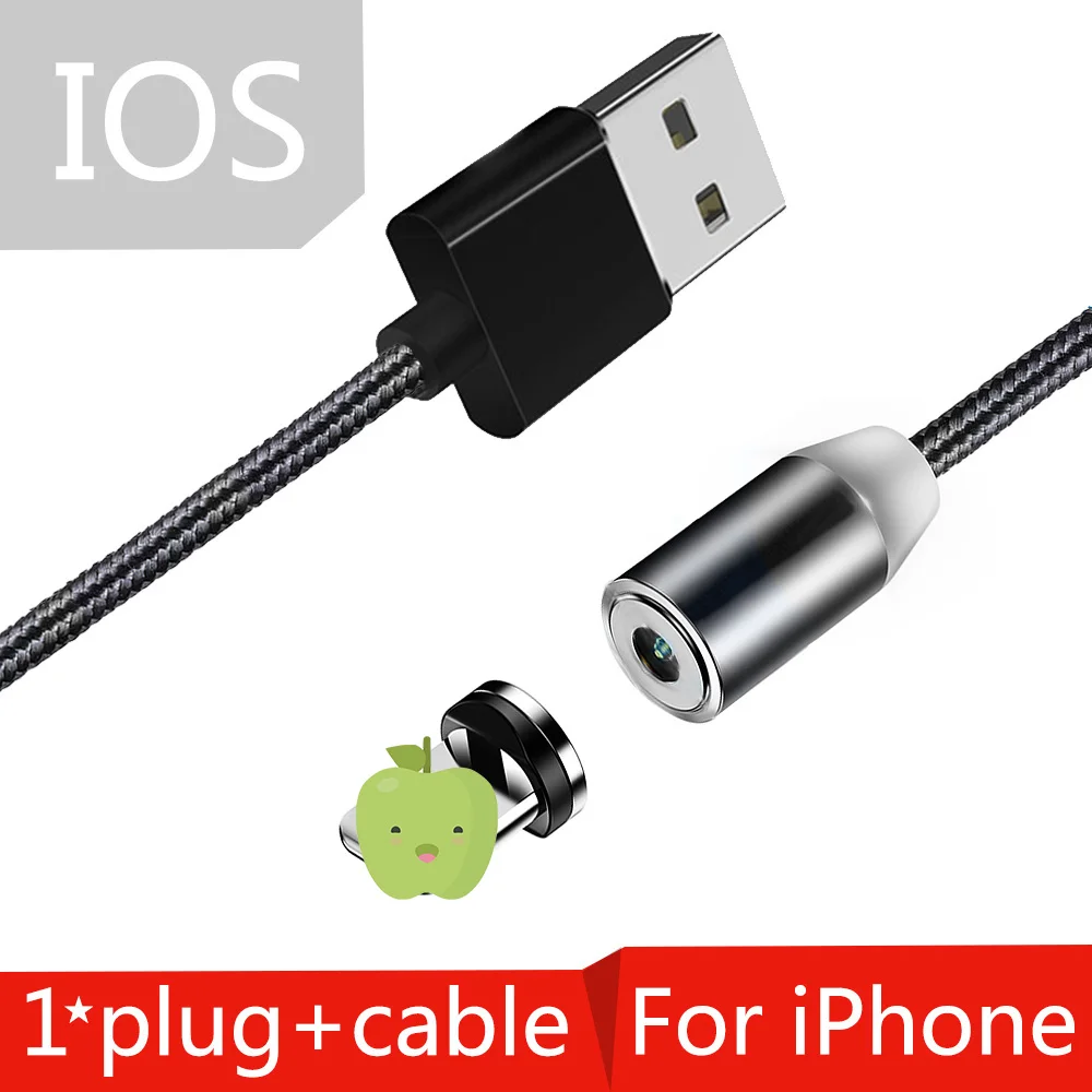 Магнитный USB кабель Micro usb type C адаптер для быстрой зарядки usb Microusb type-C зарядное устройство для телефона магнит c для iphone samsung xiaomi - Цвет: Black for Apple