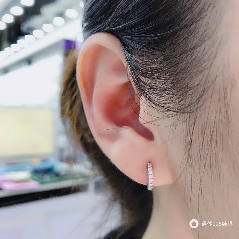 Серьги из стерлингового серебра 925 пробы, модные циркониевые белые и черные круглые маленькие кольца для ушей, Милые простые трендовые женские ювелирные изделия для ушей