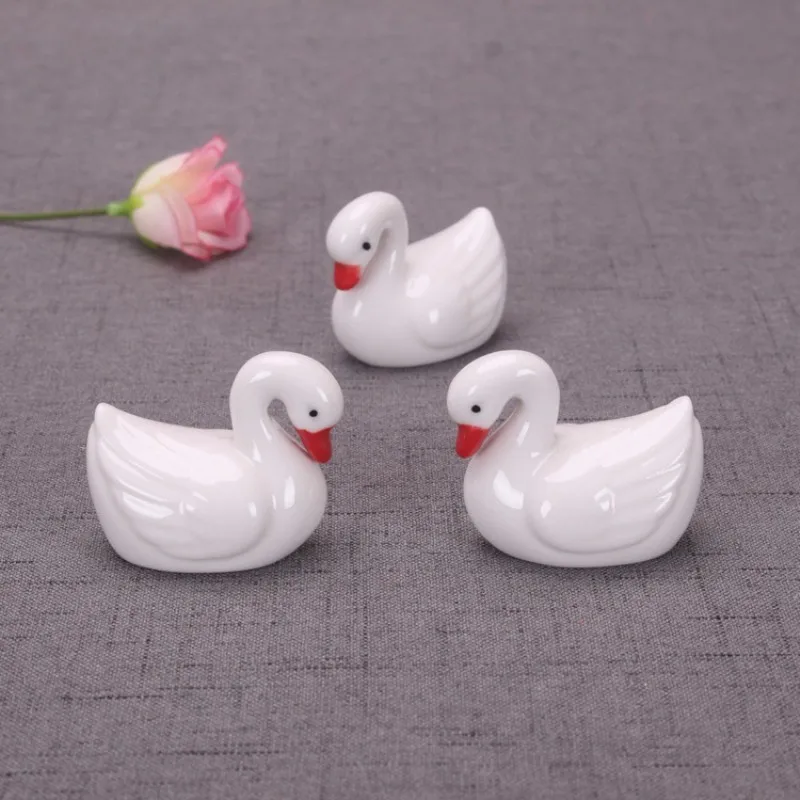 2pc Ceramic White Swans Miniature Animal Decoration Home Garden Mini Craft Ornaments Micro Decor DIY Gift |