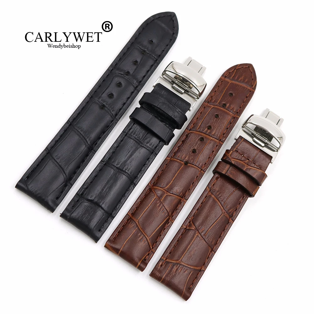 

CARLYWET 19mm Black Brown Genuine Leather Replacement Watch Band Strap Bracelet For PRC200 T17 T461 T014430 T014410