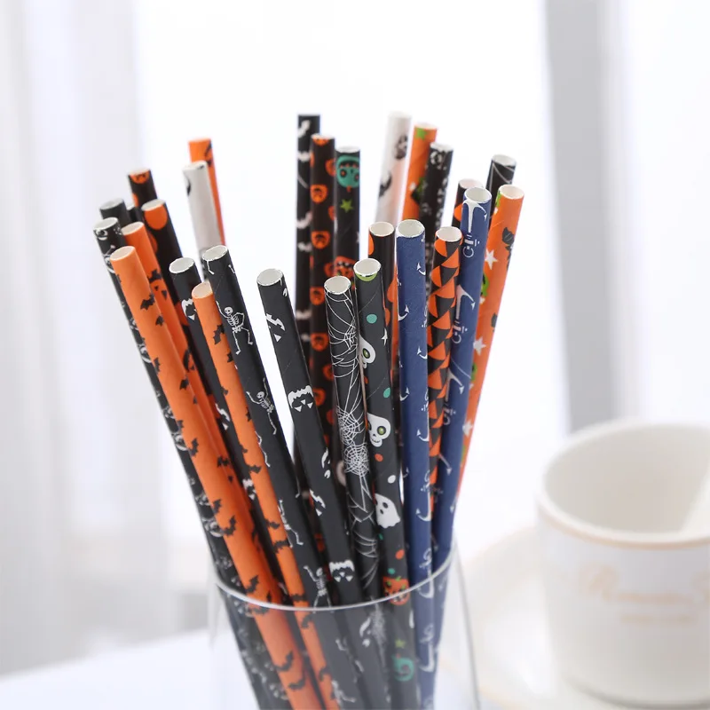 

25pcs Paper Straws Halloween Decoration Drinking Straw Party Supplies