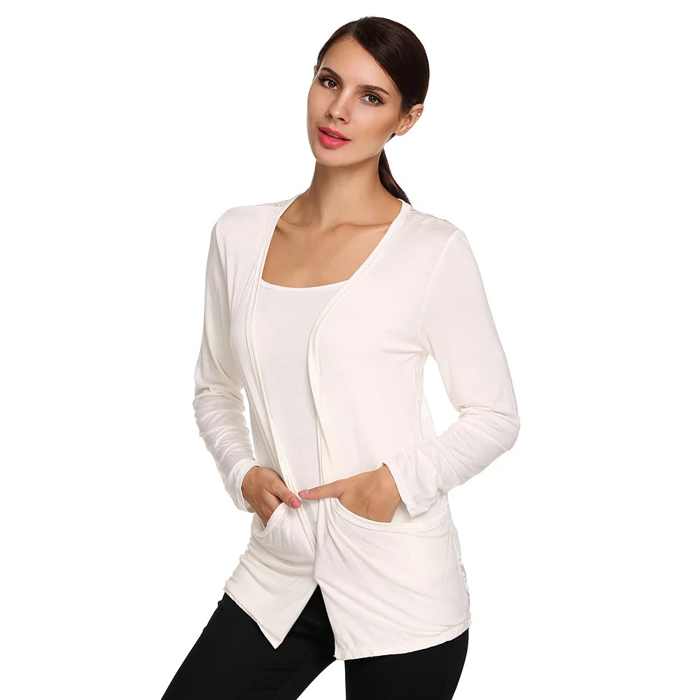 Meaneor New Brand 2015-2017 Fashion Lady Women Casual Long Sleeve Lace Back Patchwork Black White Cardigan Plus Size M L XL XXL |