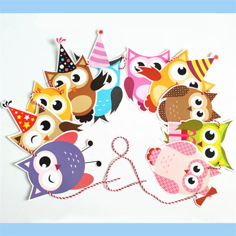 Гирлянда на день рождения 2 м Мультяшные животные Сова бумажные флаги баннеры